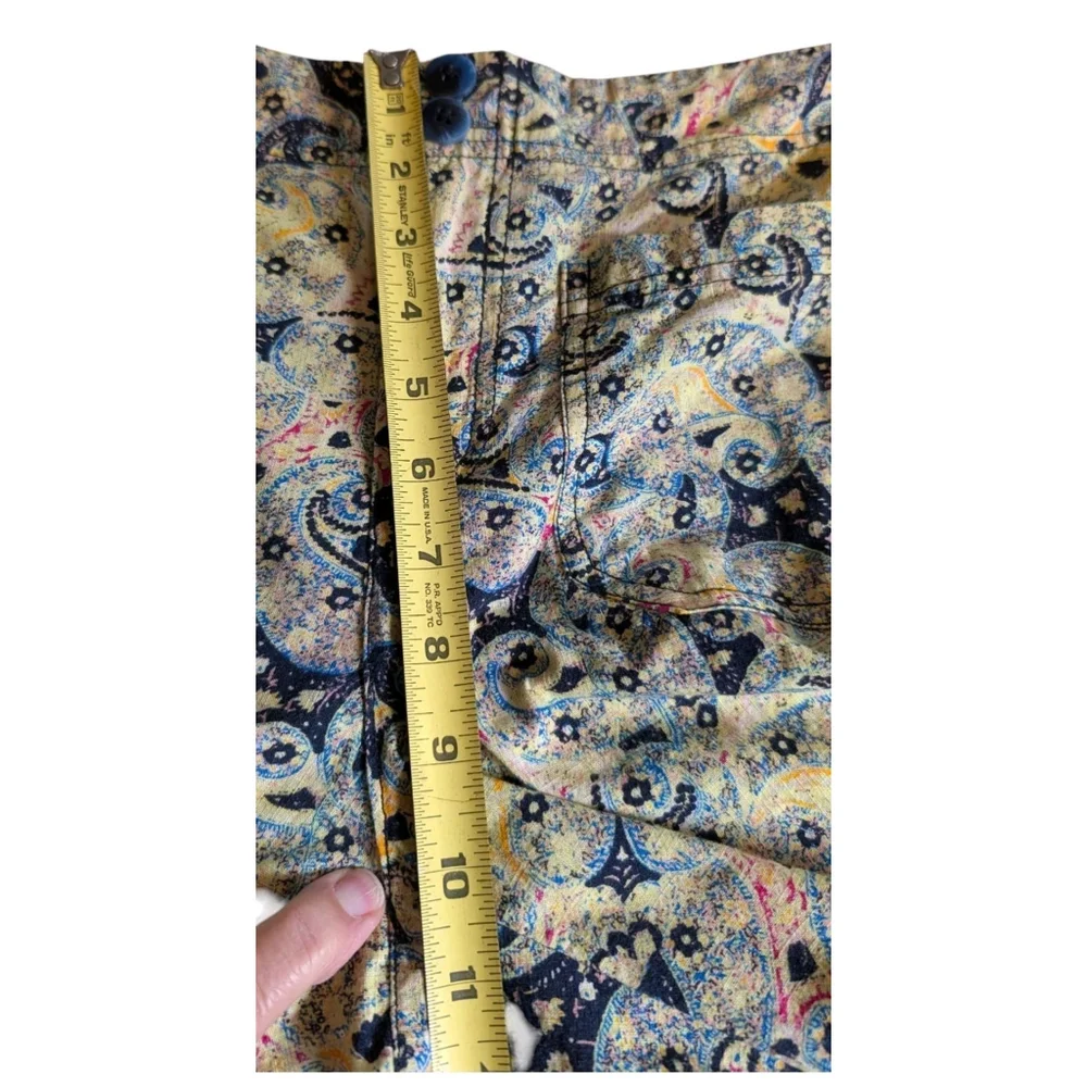 Free People Maui Paisley Cropped Flare Pants Cotton Blue Green Size 8